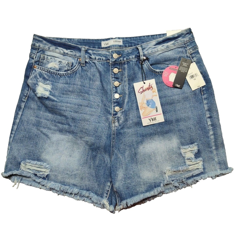 YMI Dream Collection Button Fly 5" Cutoff Denim Shorts - Juniors 19/36 NEW